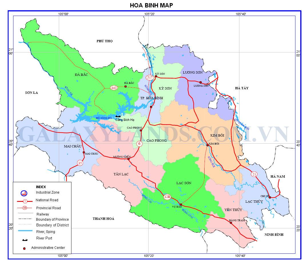 Bản đồ các tỉnh Tây Bắc - tỉnh Hòa Bình