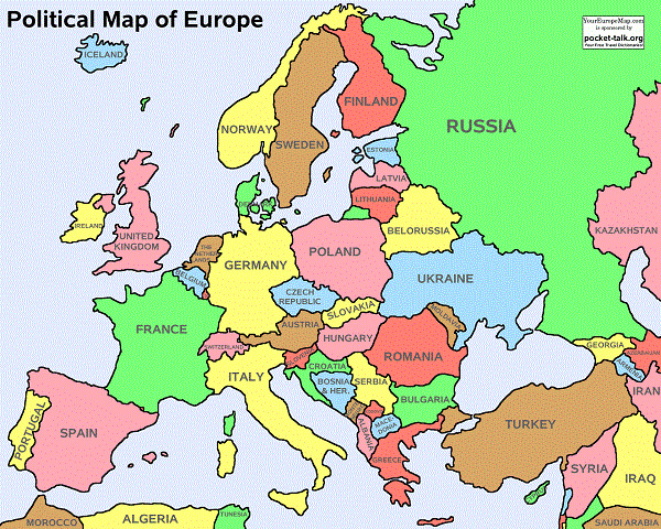 Bản đồ các nước Châu Âu trên bản đồ thế giới