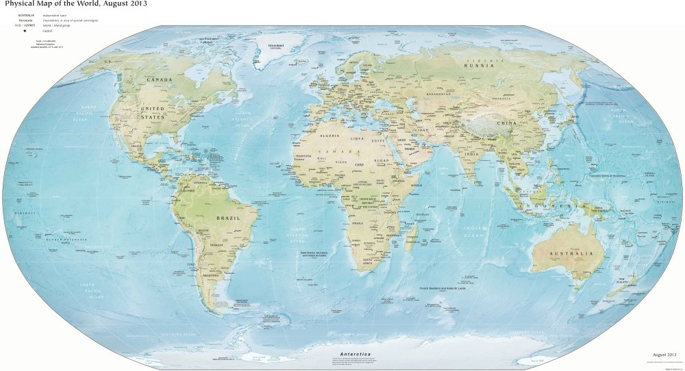 Bản đồ thế giới phóng to vào năm 2013