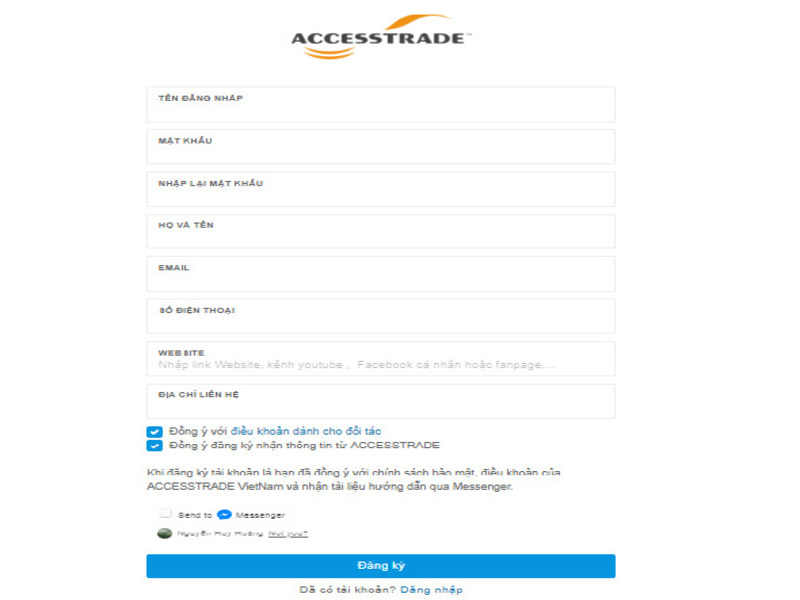 Phiếu đăng ký tài khoản Accesstrade