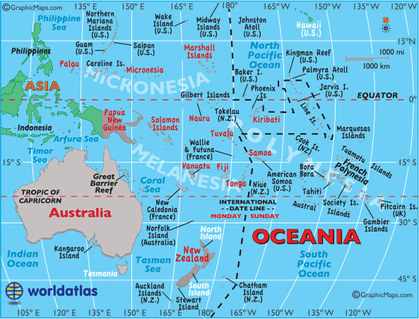 Bản đồ các quốc gia thuộc Châu Đại Dương