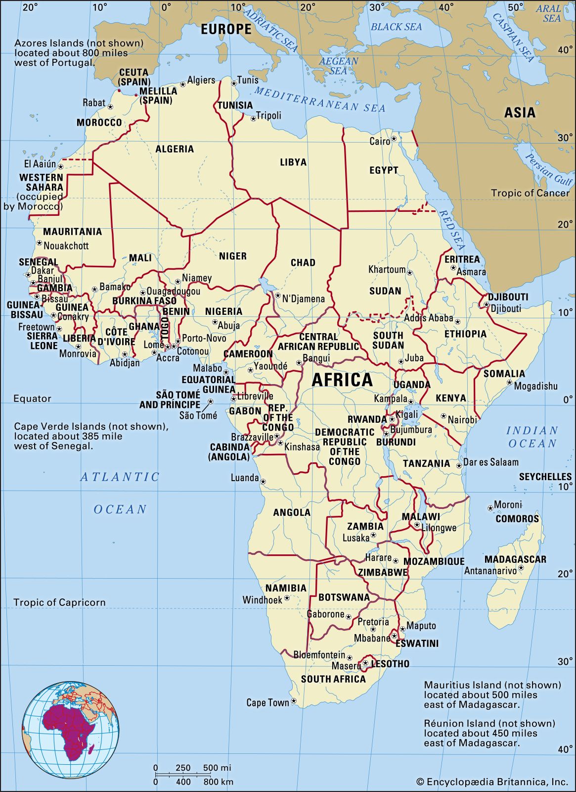 Bản đồ chi tiết ranh giới của các quốc gia Châu Phi