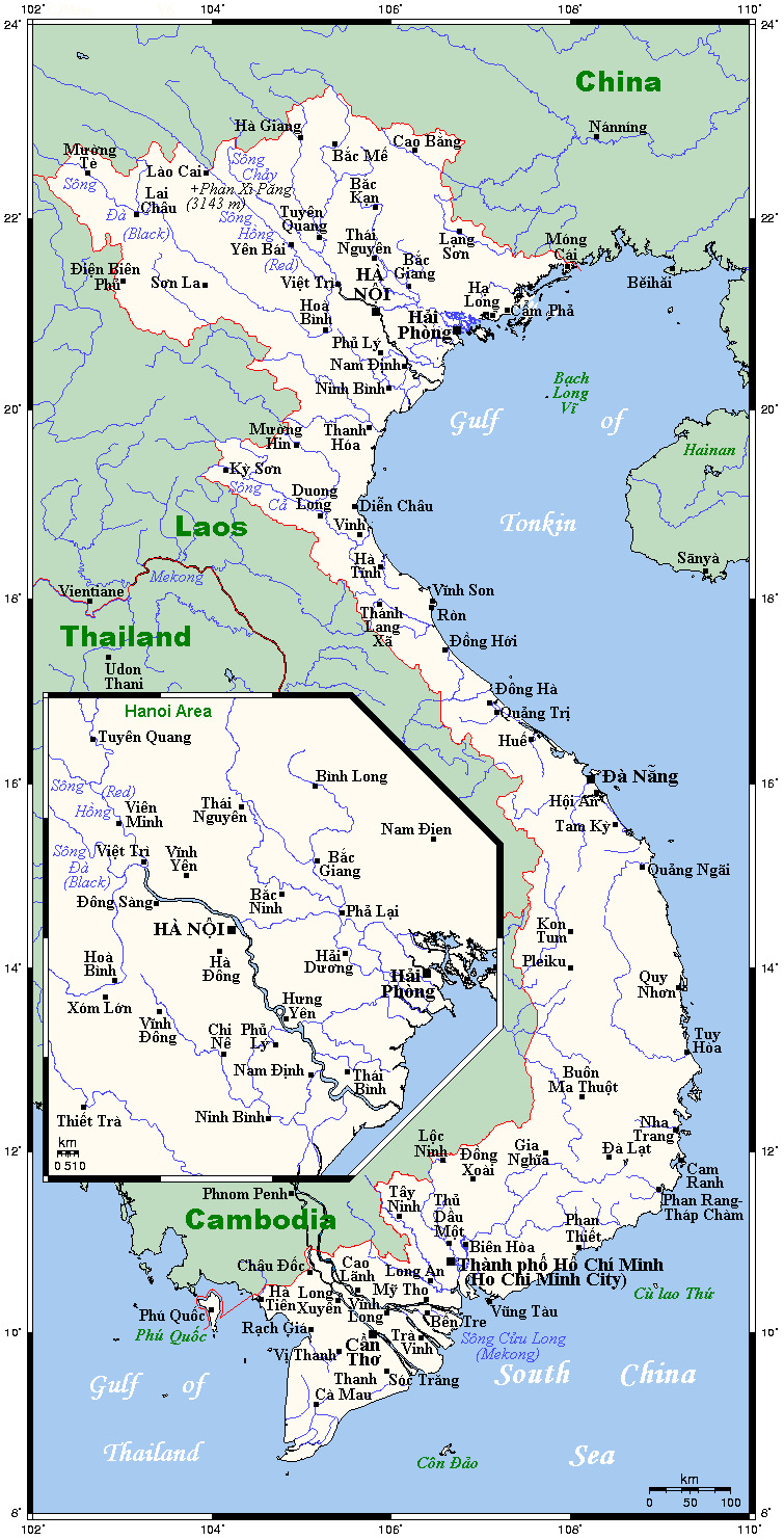 Bản đồ về đường bờ biển đi qua các tỉnh, thành của Việt Nam
