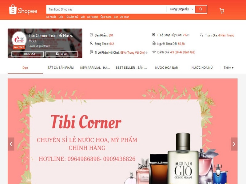 Tibi Corner là cơ sở bán nước hoa sỉ lẻ giá siêu rẻ trên Shopee